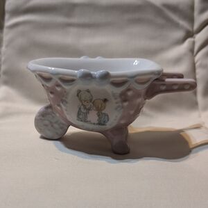 Pink and White Ceramic Precious Moments Wheelbarrow